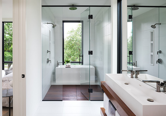 Contemporary master bath with unique tub / shower