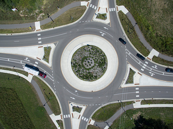 Roundabout Project St Cloud, MN, SEH Engineering, Drone aerial photo by Jon Huelskamp with LandMark Photography